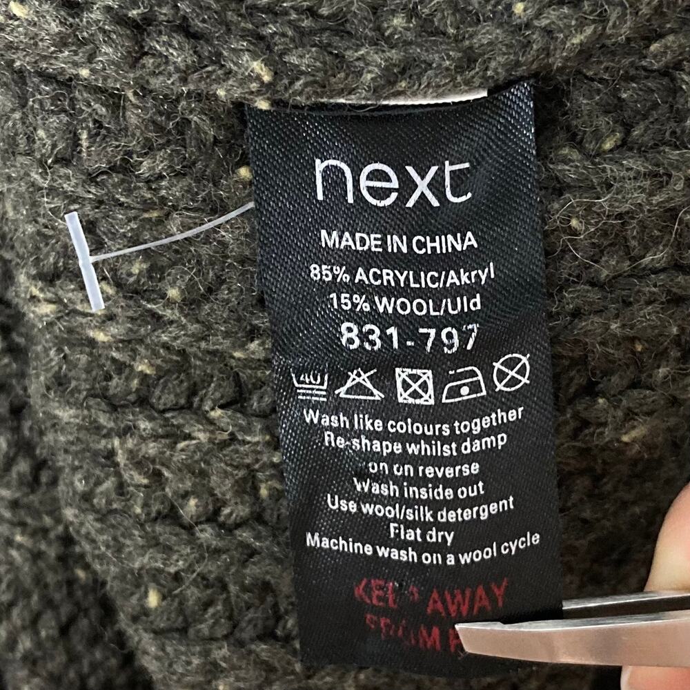 Nwot NEXT Sweater Men M Brown Wool-Blend Cable Knit Speckled 1/4-Btn Mock-Neck - Picture 8 of 11